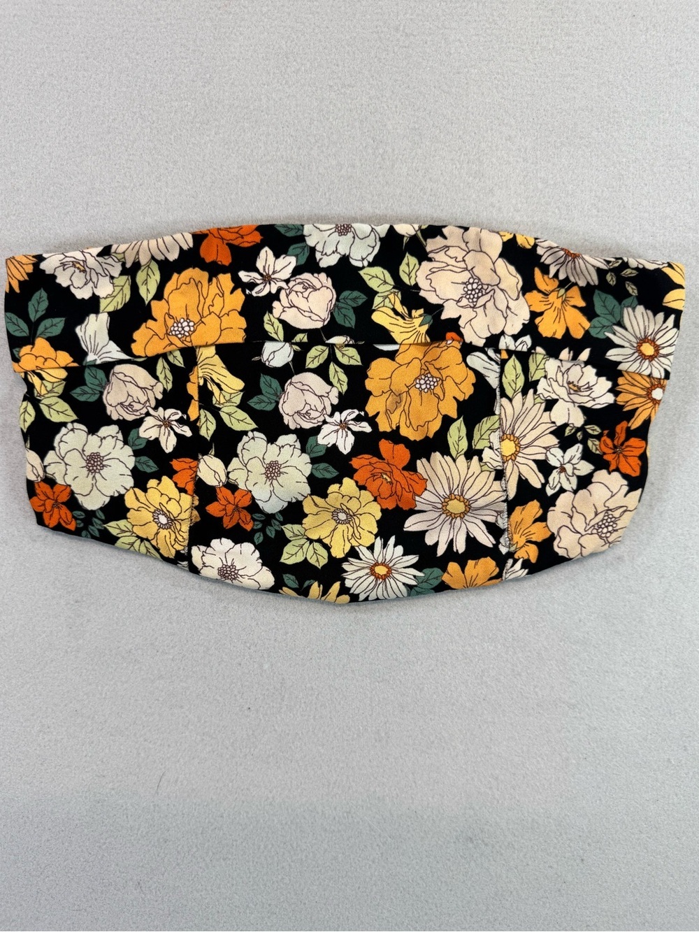 Le Lis - Floral Strapless Top Chocolate Brown with‎ Yellow & Cream Flowers Small